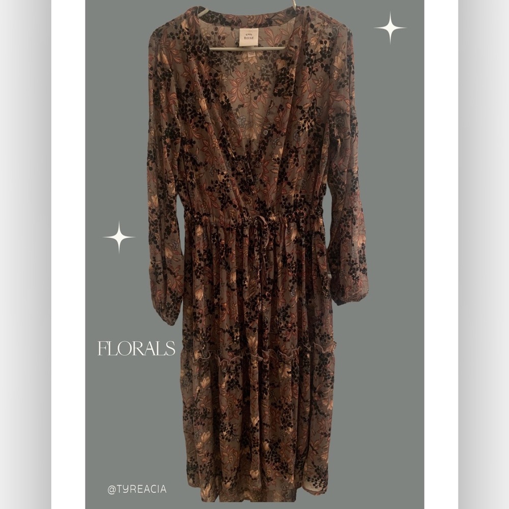 Super cute brown/black floral cinch dress